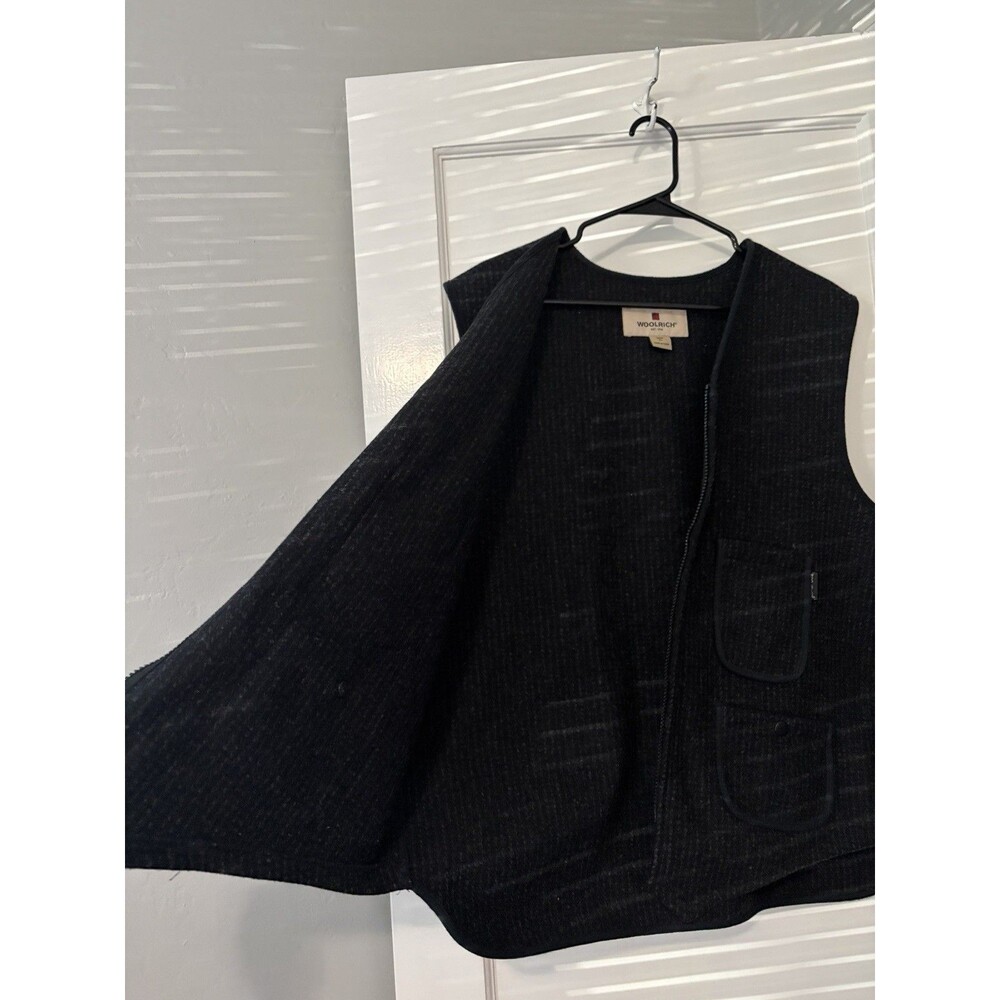 Woolrich XL Wool Blend Full Zip Utility Vest Charcoal Gray Cinch Back Pockets - Picture 9 of 10